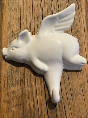 Two's Company White Flying Pig Wall Hook